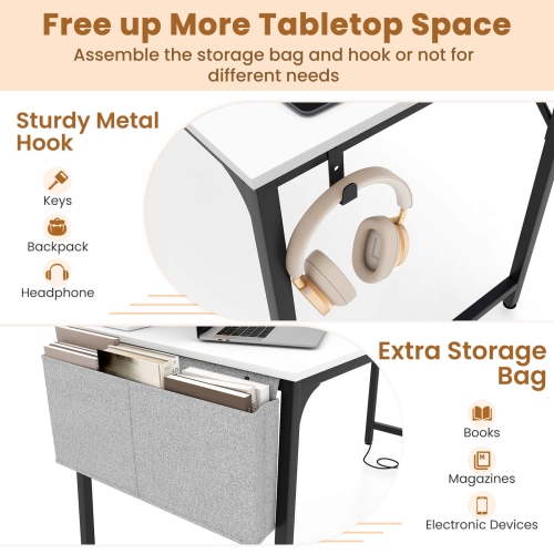 Costway 32" Meeting Room Desk Set of 2 with Charging Station & Headphone Hook Metal Frame White
