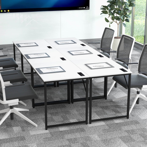 Costway 32" Meeting Room Desk Set of 6 with Charging Station & Headphone Hook Metal Frame White