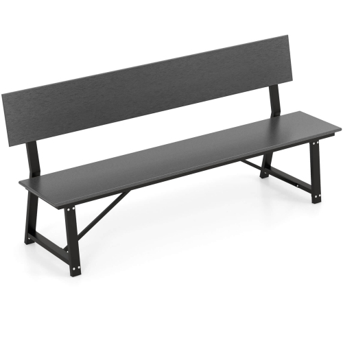 COSTWAY  1 PCs 4-Person Bench With All-Weather HDpe Seat & Back Heavy-Duty Metal Support In Grey
