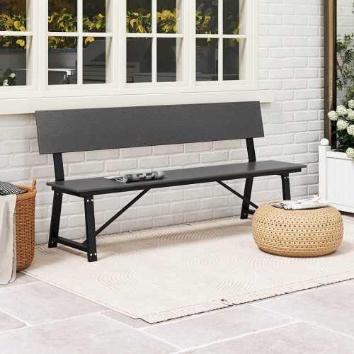 Costway 1 PCS 4-Person Bench with All-Weather HDPE Seat & Back Heavy-Duty Metal Support Grey
