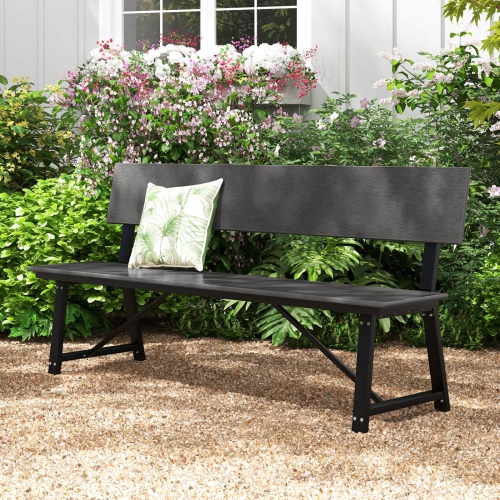 Costway 1 PCS 4-Person Bench with All-Weather HDPE Seat & Back Heavy-Duty Metal Support Grey