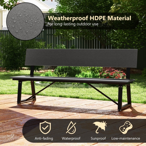 Costway 1 PCS 4-Person Bench with All-Weather HDPE Seat & Back Heavy-Duty Metal Support Grey