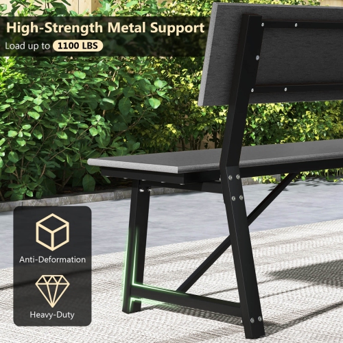 Costway 1 PCS 4-Person Bench with All-Weather HDPE Seat & Back Heavy-Duty Metal Support Grey