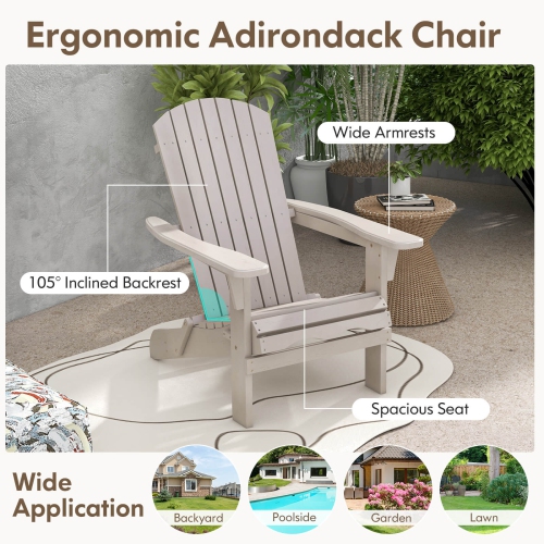 Ensemble de 4 chaises Adirondack pliantes de Costway avec dossier haut et accoudoirs larges, gris bois
