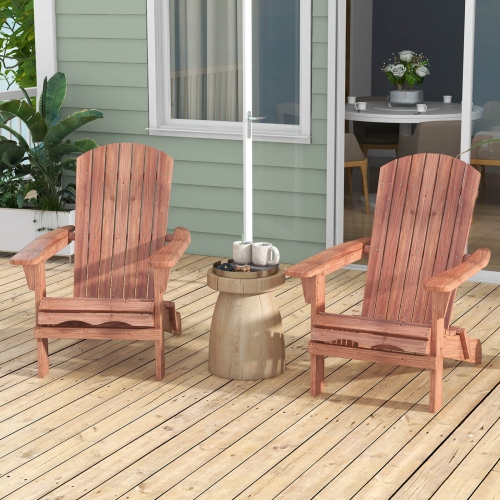 Costway Folding Adirondack Chair Set of 1 with High Backrest & Wide Armrests Wooden Brown