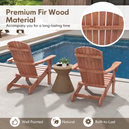 Costway Folding Adirondack Chair Set of 1 with High Backrest & Wide Armrests Wooden Brown