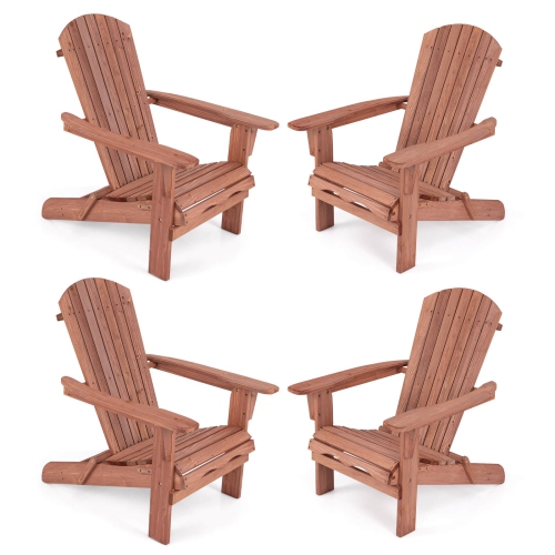 Costway Folding Adirondack Chair Set of 4 with High Backrest & Wide Armrests Wooden Brown