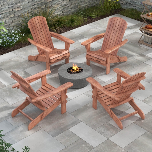 Costway Folding Adirondack Chair Set of 4 with High Backrest & Wide Armrests Wooden Brown