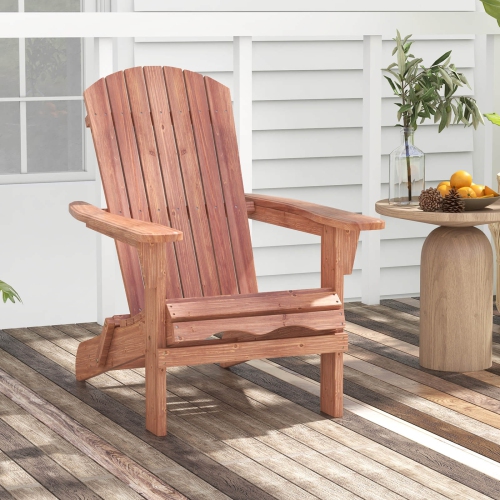 Costway Folding Adirondack Chair Set of 4 with High Backrest & Wide Armrests Wooden Brown