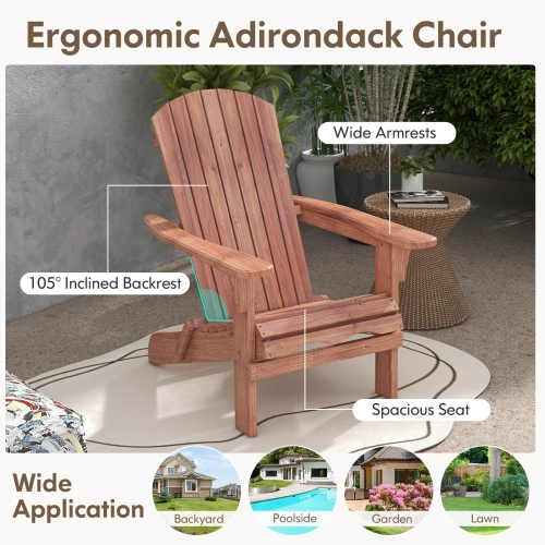 Costway Folding Adirondack Chair Set of 4 with High Backrest & Wide Armrests Wooden Brown