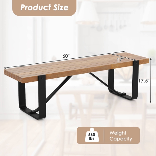 Costway 60" Long Hallway Bench Entryway Bench with Metal Frame Farmhouse Wooden Shoe Rack