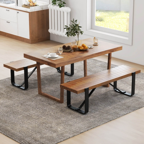 Costway 60" Long Hallway Bench Entryway Bench with Metal Frame Farmhouse Wooden Shoe Rack