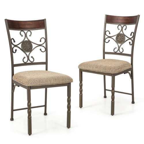 COSTWAY  Set Of 2 Dining Room Chairs Armless Kitchen Chairs Set With Seat Cushion