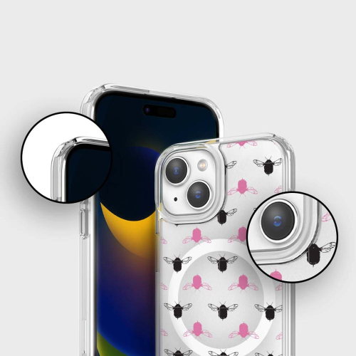 Étui transparent pour iPhone 16e - Noir et rose