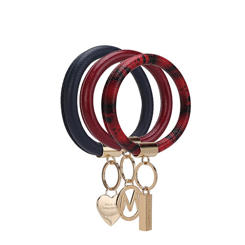 Ensemble porte-clés bracelet cuir végétalien pour femmes MKF Collection Jasmine par Mia K