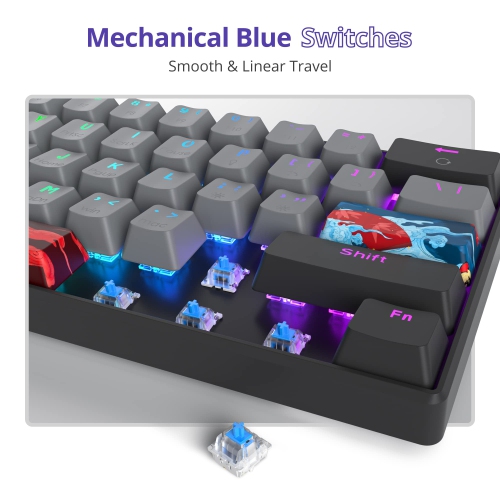 Owpkeenthy 60% Percent Keyboard Mechanical Gaming Blue Switch Ultra Compact RGB Wired 60% Gaming Keyboard N-Key Rollover for PC Gamer(Black/Blue