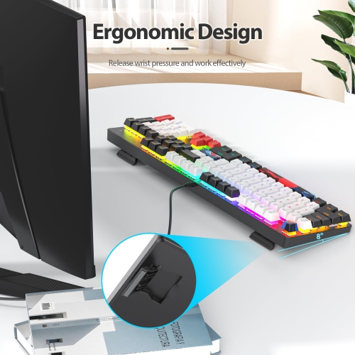 Owpkeenthy 104 Keys Full Size Mechanical Gaming Keyboard with Number Pad, Wired 100% Office Light Up Keyboard NKRO RGB Backlit Red Switch for PC Gamer