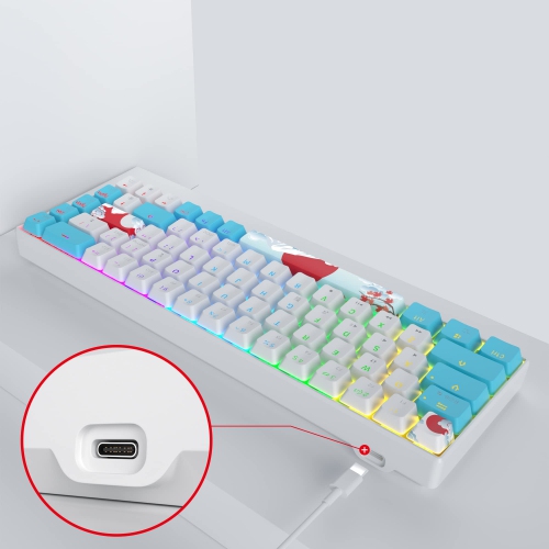 Wired 65% Mechanical Gaming Keyboard with Blue Switch 60% Ultra Compact RGB Gaming Keyboard Backlit Keys N-Key Rollover for PC PS5 Xbox(Blue/ 68 Blue