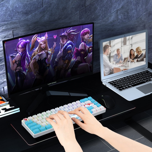 Wired 65% Mechanical Gaming Keyboard with Blue Switch 60% Ultra Compact RGB Gaming Keyboard Backlit Keys N-Key Rollover for PC PS5 Xbox(Blue/ 68 Blue