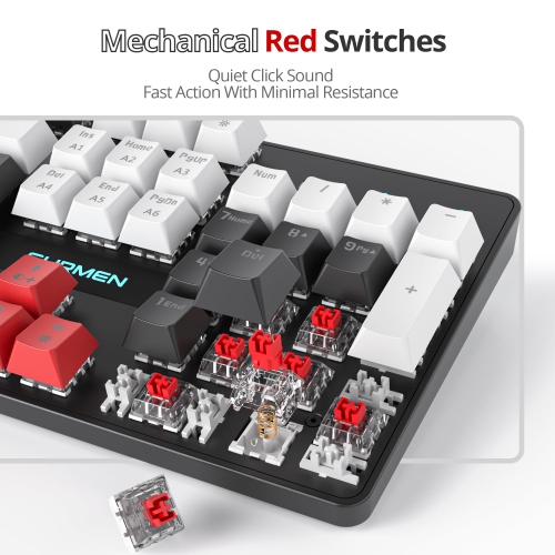 104 Keys Full Size Mechanical Gaming Keyboard with Number Pad, Wired 100% Light UP Office Keyboard NKRO RGB Backlit Red Switch for PC Gamer(104 Black)