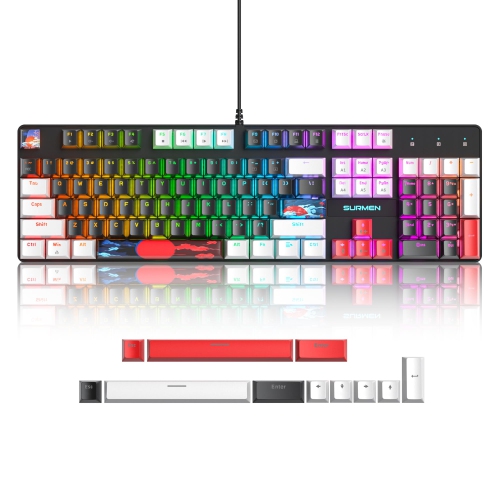 104 Keys Full Size Mechanical Gaming Keyboard with Number Pad, Wired 100% Light UP Office Keyboard NKRO RGB Backlit Red Switch for PC Gamer(104 Black)