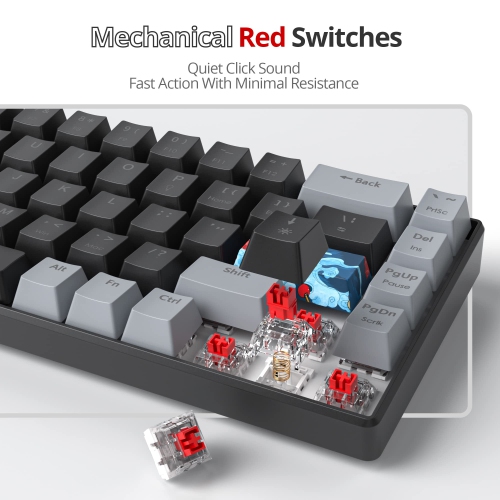 Portable 65% Percent Mechanical Gaming Keyboard, Mini Wired Ultra Compact RGB 68 Keys Office Keyboard with Red Switch Backlit for PC/PS5/XBOX(Dark/
