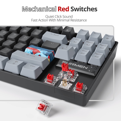 75% Percent Gaming Keyboard Mechanical with Red Switch, 87 Keys Wired RGB TKL Gaming Keyboard Backlit Keys for PC Xbox PS