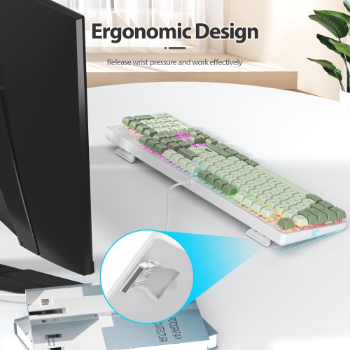 Owpkeenthy Full Size Green Mechanical Gaming Keyboard with Number Pad, Wired 100% Office NKRO Keyboard RGB Backlit 104 Keys with Red Switch for PC