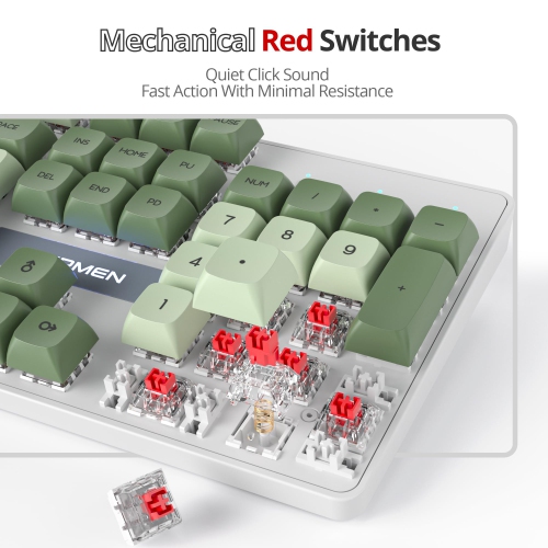 Owpkeenthy Full Size Green Mechanical Gaming Keyboard with Number Pad, Wired 100% Office NKRO Keyboard RGB Backlit 104 Keys with Red Switch for PC