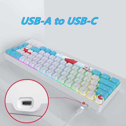 Portable 60% Mechanical Gaming Keyboard, Ultra Compact RGB Wired 65 Percent Mini Office Keyboard Backlit with Red Switch for PC/PS5/XBOX(Blue/ 68 Red