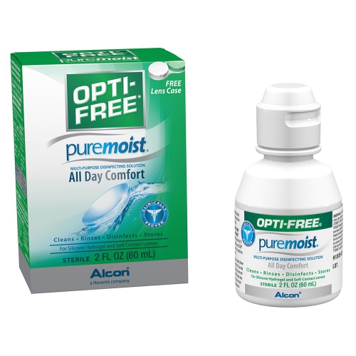 OPTI-FREE  Puremoist Multi-Purpose Disinfecting Solution With Lens Case, (Packaging May Vary), 2 Fl OZ (Pack Of 3)