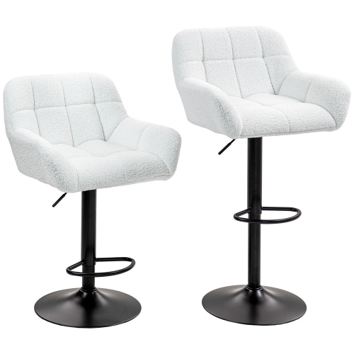 HOMCOM Adjustable Bar Stools Set of 2, Swivel Tufted Sherpa Fleece Barstools with Footrest and Armrests, Bar Chairs for Kitchen Counter and Dining Ro