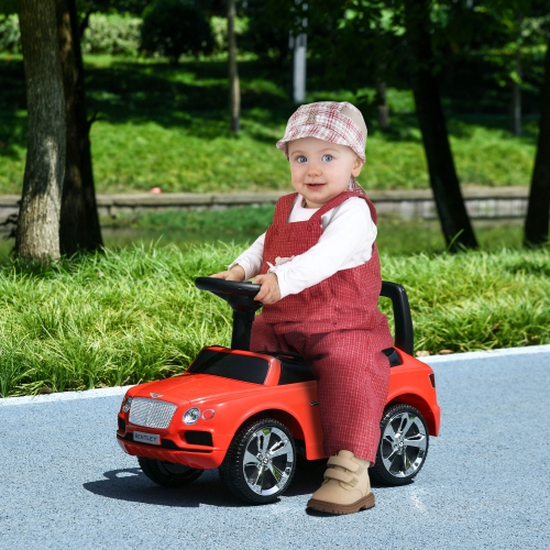 Qaba Bentley Bentayga voiture bébé sous licence, jouet porteur pied-à-sol avec musique de klaxon, rangement sous le siège, pendant 18-36 mois, rouge