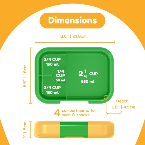 BOZ Bento Box for Kids - Toddler Lunch Box for Daycare - Leak Proof 4 Compartments Kids Lunch Container - Dishwasher Safe - Bento Lunch Box