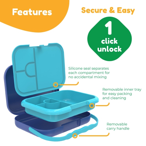 BOZ Bento Box for Kids - Toddler Lunch Box for Daycare - Leak Proof 4 Compartments Kids Lunch Container - Dishwasher Safe - Bento Lunch Box