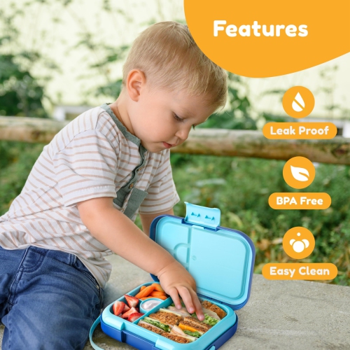 BOZ Bento Box for Kids - Toddler Lunch Box for Daycare - Leak Proof 4 Compartments Kids Lunch Container - Dishwasher Safe - Bento Lunch Box