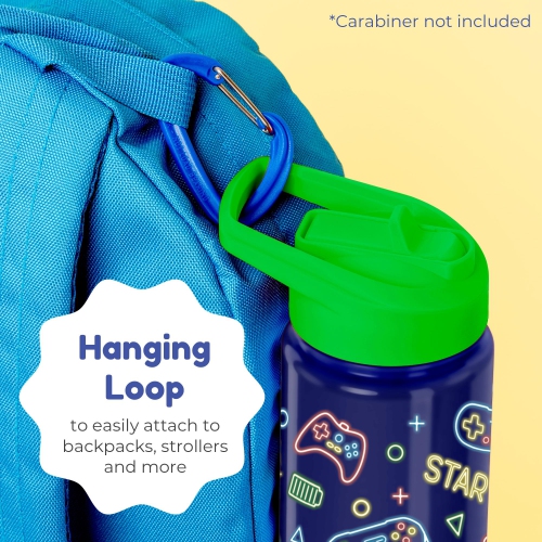 BOZ Kids Insulated Water Bottle with Straw Lid, Stainless Steel Vacuum Double Wall Water Cup, 14 oz Carry Handle, BPA-free and Dishwasher-safe (Game)