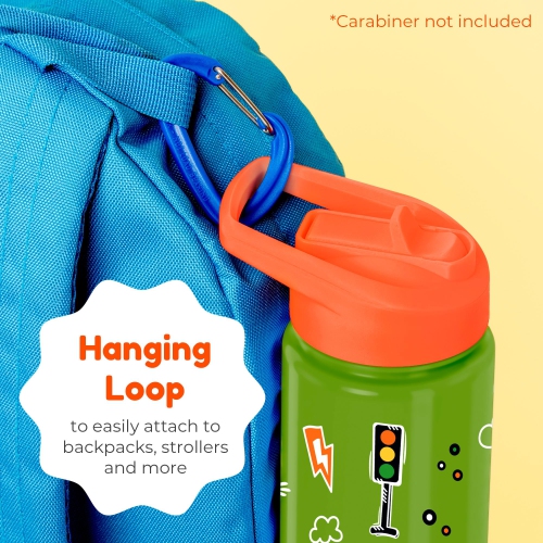 BOZ Kids Insulated Water Bottle with Straw Lid, Stainless Steel Vacuum Double Wall Water Cup, 14 oz Carry Handle, BPA-free and Dishwasher-safe (Cars)