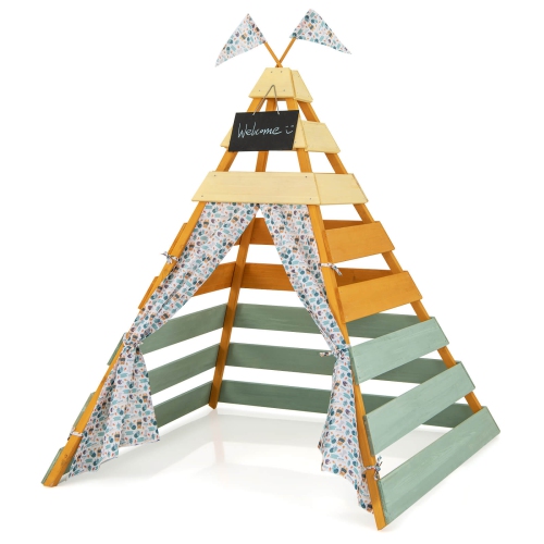 Costway Kids Teepee Tent with Machine Washable Flags & Door Curtains Detachable Chalkboard