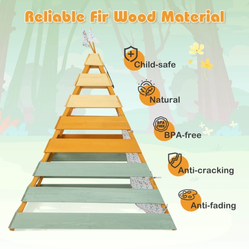 Costway Kids Teepee Tent with Machine Washable Flags & Door Curtains Detachable Chalkboard