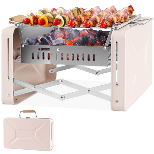 Barbecue au charbon d'extérieur avec 2 filets de gril en acier inoxydable de Costway pour le camping