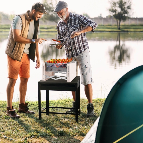 Costway Outdoor Charcoal Grill with 2 Stainless Steel Grill Nets Charcoal Box for Camping