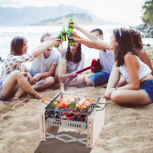 Costway Outdoor Charcoal Grill with 2 Stainless Steel Grill Nets Charcoal Box for Camping