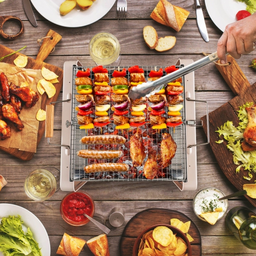 Costway Outdoor Charcoal Grill with 2 Stainless Steel Grill Nets Charcoal Box for Camping