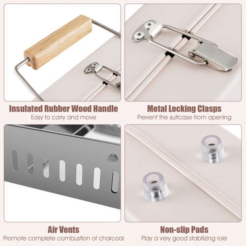 Costway Outdoor Charcoal Grill with 2 Stainless Steel Grill Nets Charcoal Box for Camping