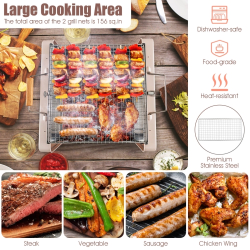 Costway Outdoor Charcoal Grill with 2 Stainless Steel Grill Nets Charcoal Box for Camping