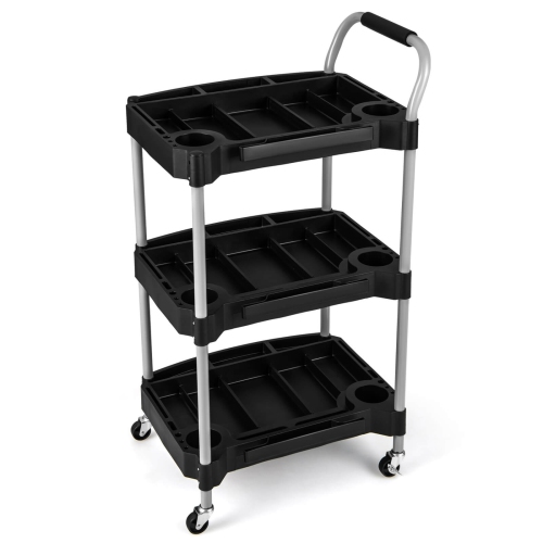 Costway 3 Tier Rolling Tool Cart with Handle Tool Storage Slot Universal Wheels for Garage