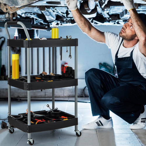 Costway 3 Tier Rolling Tool Cart with Handle Tool Storage Slot Universal Wheels for Garage