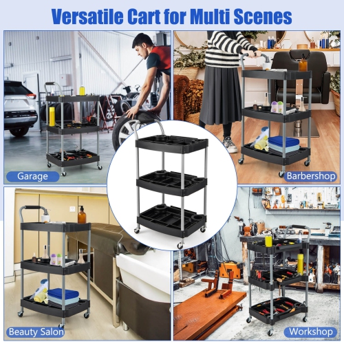 Costway 3 Tier Rolling Tool Cart with Handle Tool Storage Slot Universal Wheels for Garage