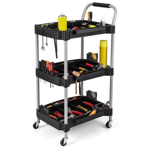 Costway 3 Tier Rolling Tool Cart with Handle Tool Storage Slot Universal Wheels for Garage